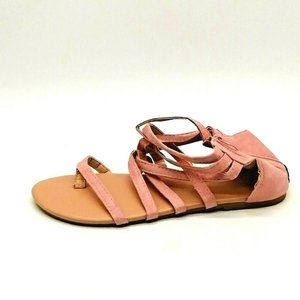 Womens Flat Heel Strappy Thong Sandal Heel Zipper‎ Cushioned Pink EUR 38